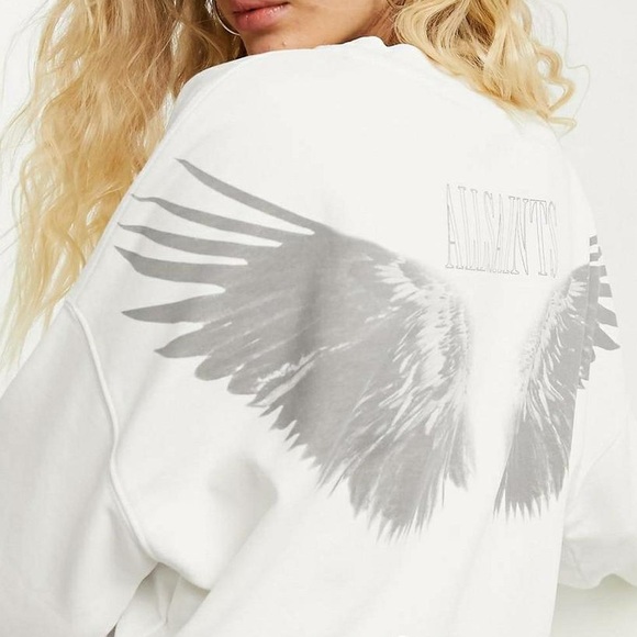 All Saints Wingan Enrico Cropped Sweatshirt in White Size Small - Picture 8 of 8